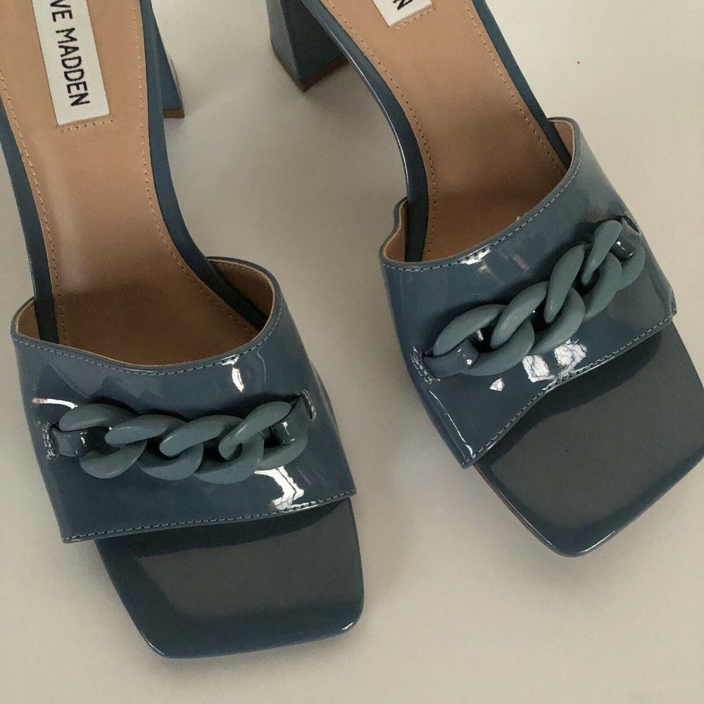 Steve Madden Rego Slides Blue Patent Leather Heels - Picture 2 of 9